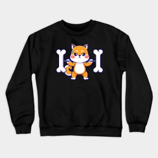 Cute Shiba Inu Lifting Bone Barbell Cartoon Crewneck Sweatshirt